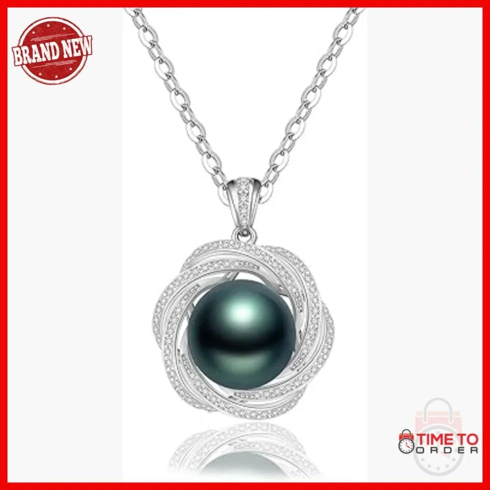 Tahitian Pearl Pendant Necklace 18K Gold Plated Sterling Silver 18 Inch Chain